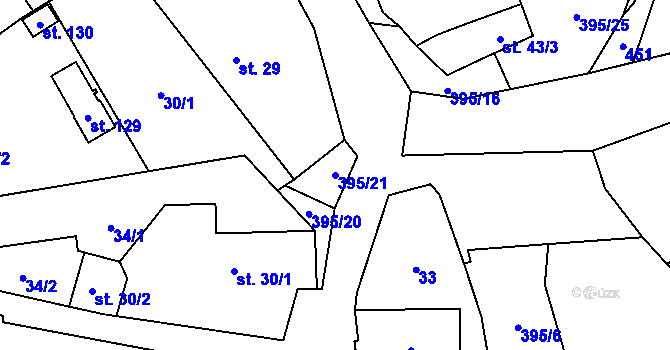 Parcela st. 395/21 v KÚ Lobeč u Mšena, Katastrální mapa
