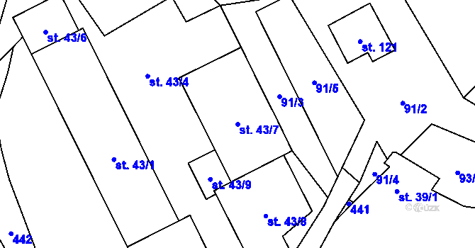 Parcela st. 43/7 v KÚ Lobeč u Mšena, Katastrální mapa