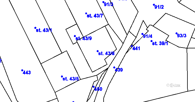 Parcela st. 43/8 v KÚ Lobeč u Mšena, Katastrální mapa