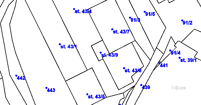 Parcela st. 43/9 v KÚ Lobeč u Mšena, Katastrální mapa