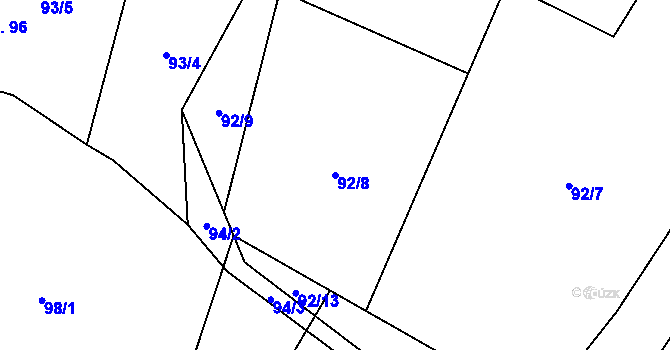 Parcela st. 92/8 v KÚ Lobeč u Mšena, Katastrální mapa
