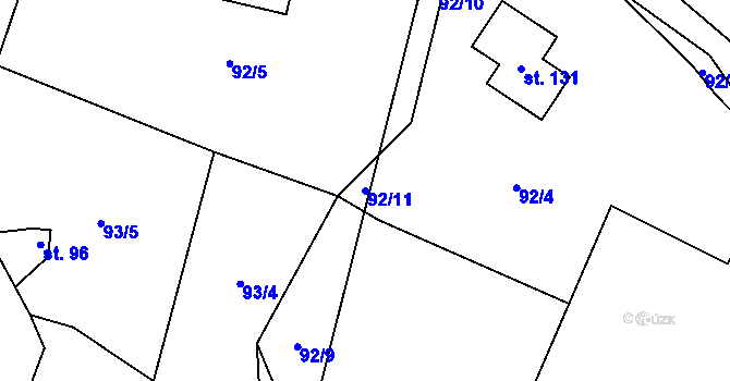 Parcela st. 92/11 v KÚ Lobeč u Mšena, Katastrální mapa