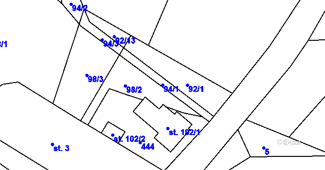 Parcela st. 94/1 v KÚ Lobeč u Mšena, Katastrální mapa