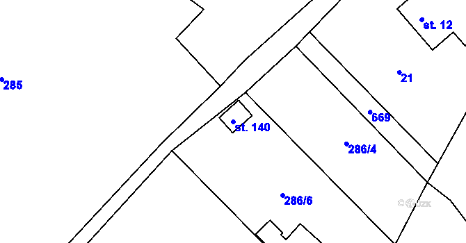 Parcela st. 140 v KÚ Lobeč u Mšena, Katastrální mapa