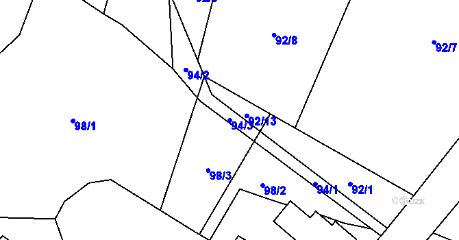 Parcela st. 94/3 v KÚ Lobeč u Mšena, Katastrální mapa