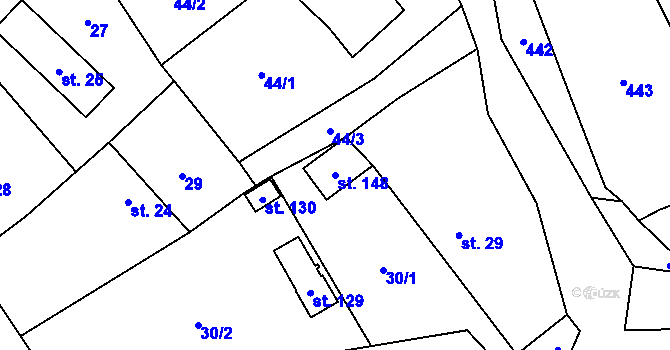 Parcela st. 148 v KÚ Lobeč u Mšena, Katastrální mapa