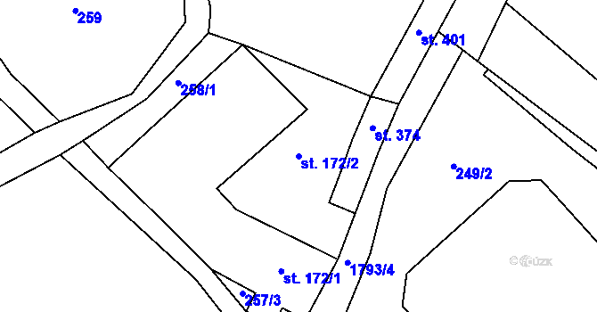 Parcela st. 172/2 v KÚ Lobendava, Katastrální mapa
