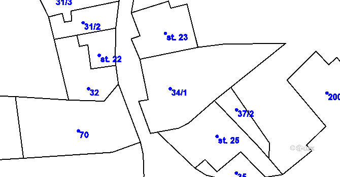 Parcela st. 34/1 v KÚ Lobendava, Katastrální mapa