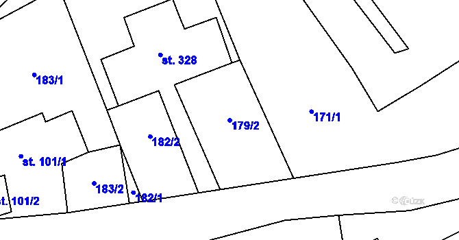 Parcela st. 179/2 v KÚ Lobendava, Katastrální mapa