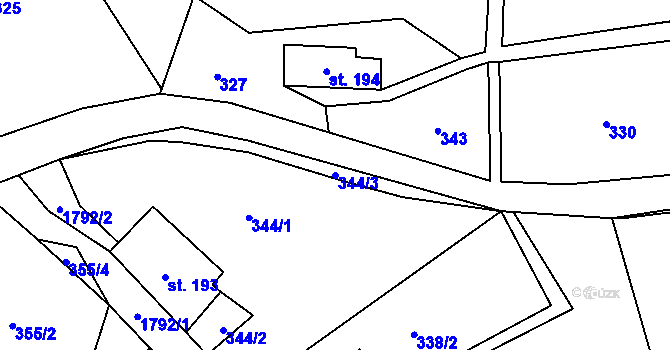 Parcela st. 344/3 v KÚ Lobendava, Katastrální mapa