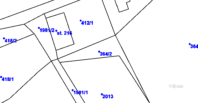 Parcela st. 364/2 v KÚ Lobendava, Katastrální mapa