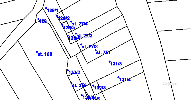 Parcela st. 751 v KÚ Lobodice, Katastrální mapa