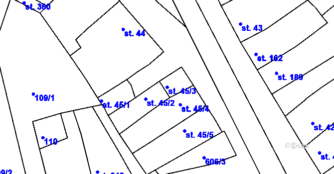 Parcela st. 45/3 v KÚ Lobodice, Katastrální mapa