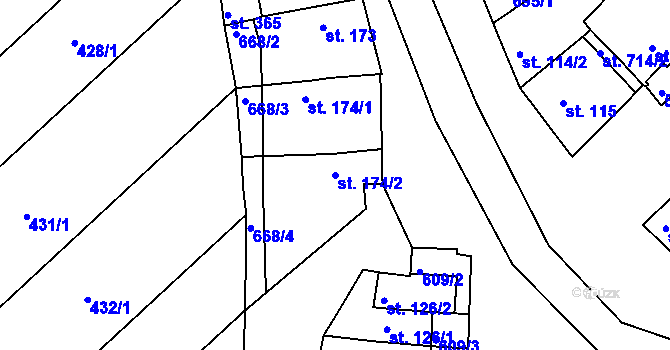 Parcela st. 174/2 v KÚ Lobodice, Katastrální mapa