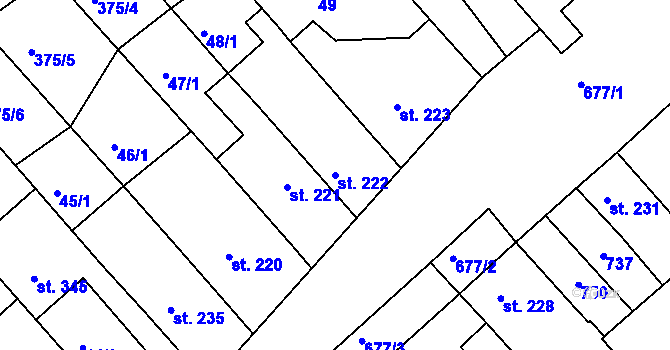 Parcela st. 222 v KÚ Lobodice, Katastrální mapa