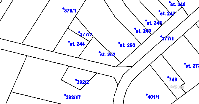 Parcela st. 252 v KÚ Lobodice, Katastrální mapa