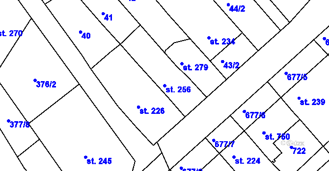 Parcela st. 256 v KÚ Lobodice, Katastrální mapa