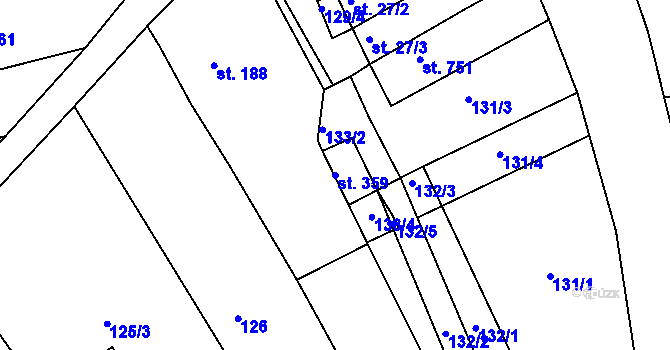 Parcela st. 359 v KÚ Lobodice, Katastrální mapa