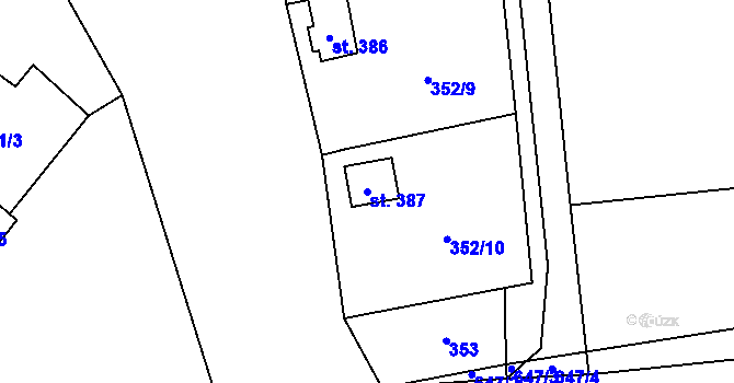 Parcela st. 387 v KÚ Lobodice, Katastrální mapa