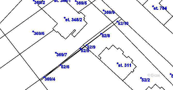 Parcela st. 52/9 v KÚ Lobodice, Katastrální mapa