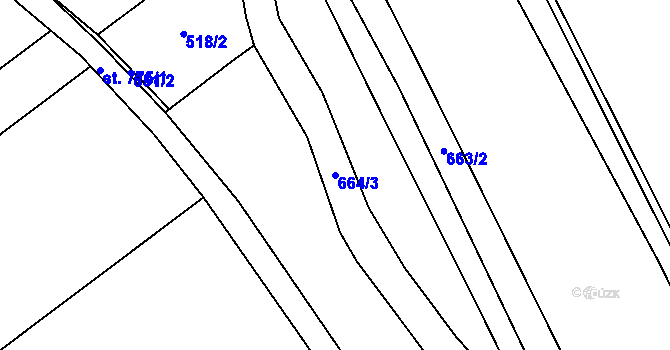 Parcela st. 664/3 v KÚ Lobodice, Katastrální mapa
