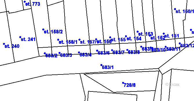 Parcela st. 683/6 v KÚ Lobodice, Katastrální mapa
