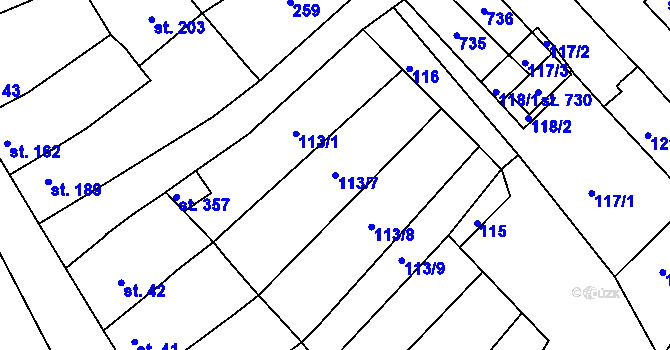 Parcela st. 113/7 v KÚ Lobodice, Katastrální mapa
