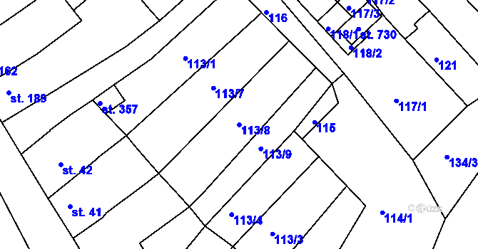 Parcela st. 113/8 v KÚ Lobodice, Katastrální mapa