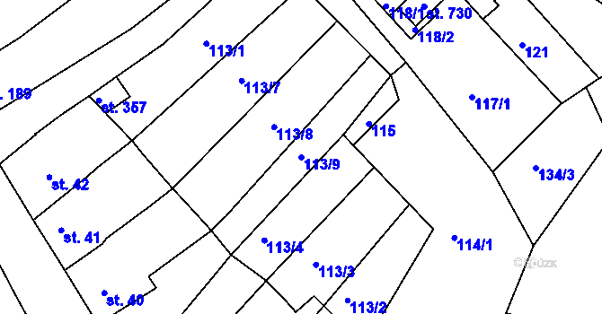 Parcela st. 113/9 v KÚ Lobodice, Katastrální mapa