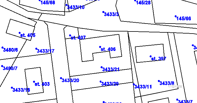Parcela st. 3433/21 v KÚ Ločenice, Katastrální mapa