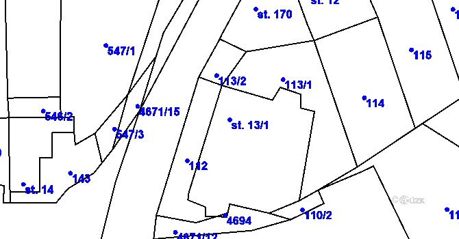 Parcela st. 13/1 v KÚ Ločenice, Katastrální mapa