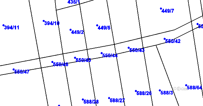 Parcela st. 550/44 v KÚ Ločenice, Katastrální mapa