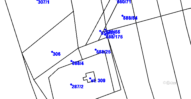 Parcela st. 588/25 v KÚ Ločenice, Katastrální mapa