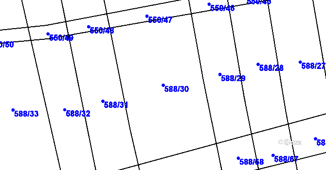 Parcela st. 588/30 v KÚ Ločenice, Katastrální mapa