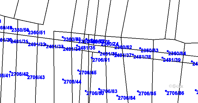 Parcela st. 2481/36 v KÚ Ločenice, Katastrální mapa