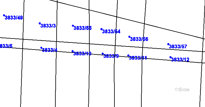 Parcela st. 3833/9 v KÚ Ločenice, Katastrální mapa