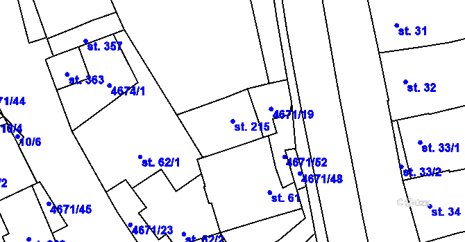 Parcela st. 215 v KÚ Ločenice, Katastrální mapa