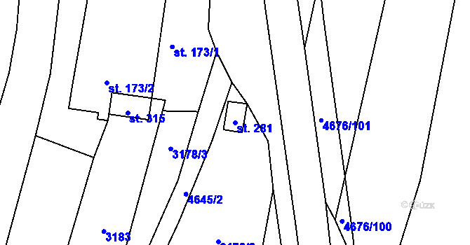 Parcela st. 281 v KÚ Ločenice, Katastrální mapa