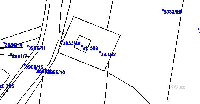 Parcela st. 3833/2 v KÚ Ločenice, Katastrální mapa