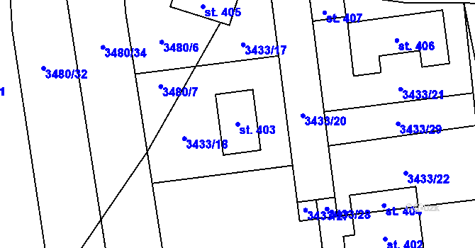 Parcela st. 403 v KÚ Ločenice, Katastrální mapa