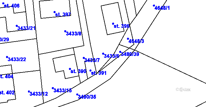 Parcela st. 3433/6 v KÚ Ločenice, Katastrální mapa