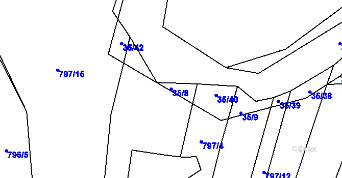 Parcela st. 35/8 v KÚ Loděnice u Berouna, Katastrální mapa