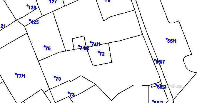 Parcela st. 72 v KÚ Loděnice u Berouna, Katastrální mapa