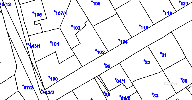 Parcela st. 102 v KÚ Loděnice u Berouna, Katastrální mapa