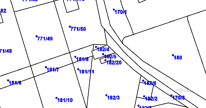 Parcela st. 182/5 v KÚ Loděnice u Berouna, Katastrální mapa