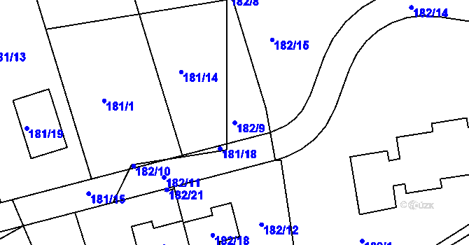 Parcela st. 182/9 v KÚ Loděnice u Berouna, Katastrální mapa