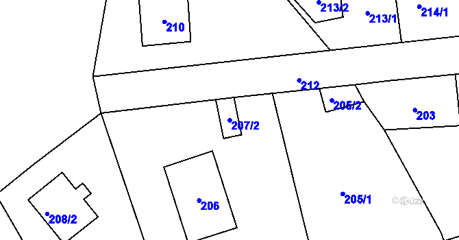 Parcela st. 207/2 v KÚ Loděnice u Berouna, Katastrální mapa