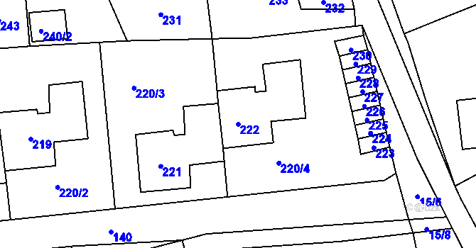 Parcela st. 222 v KÚ Loděnice u Berouna, Katastrální mapa