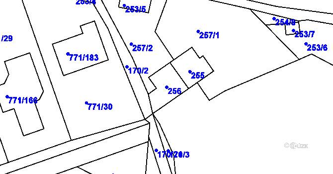 Parcela st. 256 v KÚ Loděnice u Berouna, Katastrální mapa