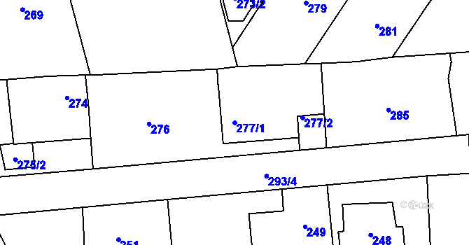 Parcela st. 277/1 v KÚ Loděnice u Berouna, Katastrální mapa